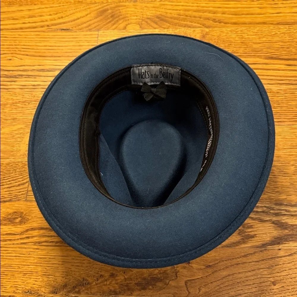 Hats in the Belfry Wool Navy Fedora with Pink Trim size 21in